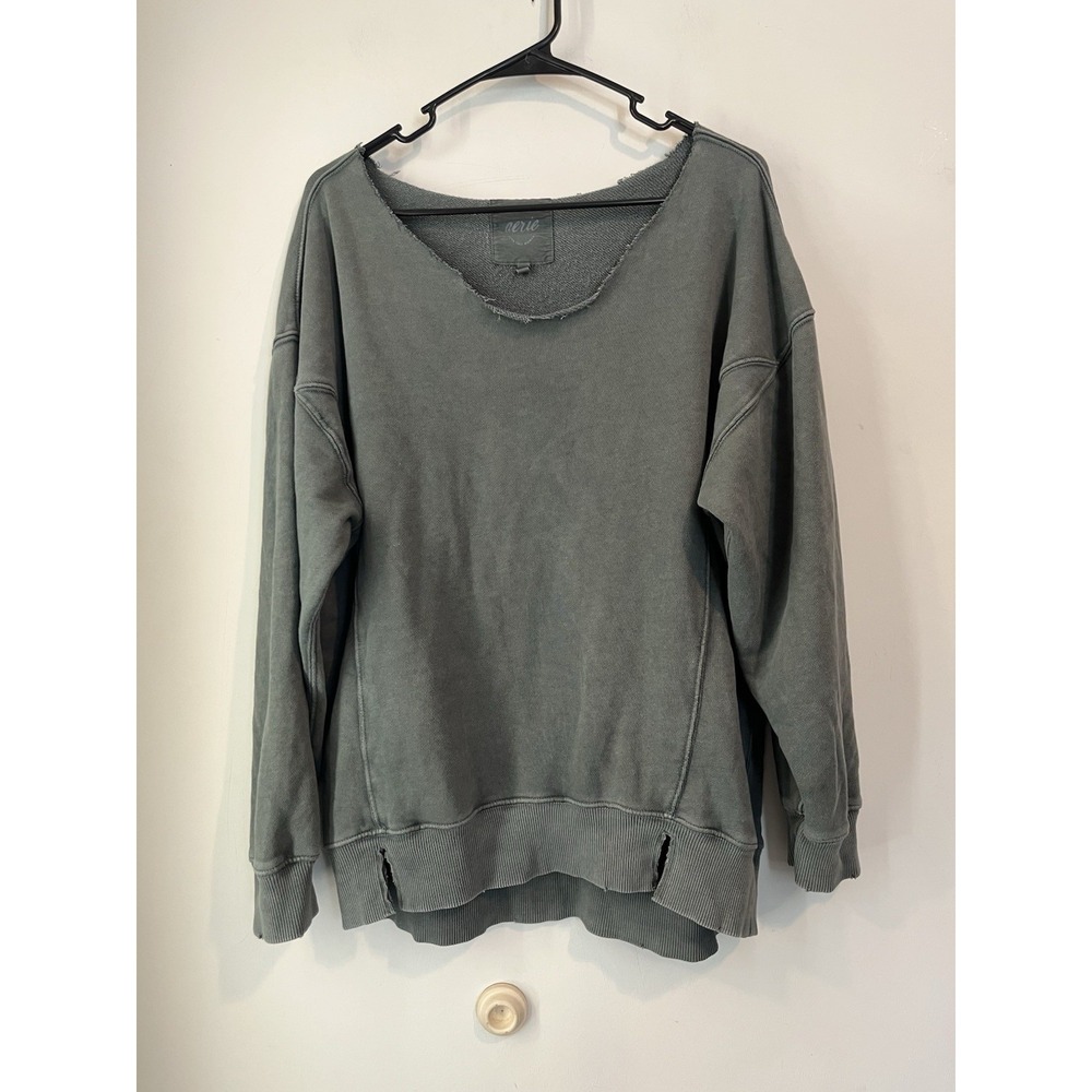 Aerie‎ Distressed Oversized Sweatshirt Pullover Size XS Fits Large Green/gray
